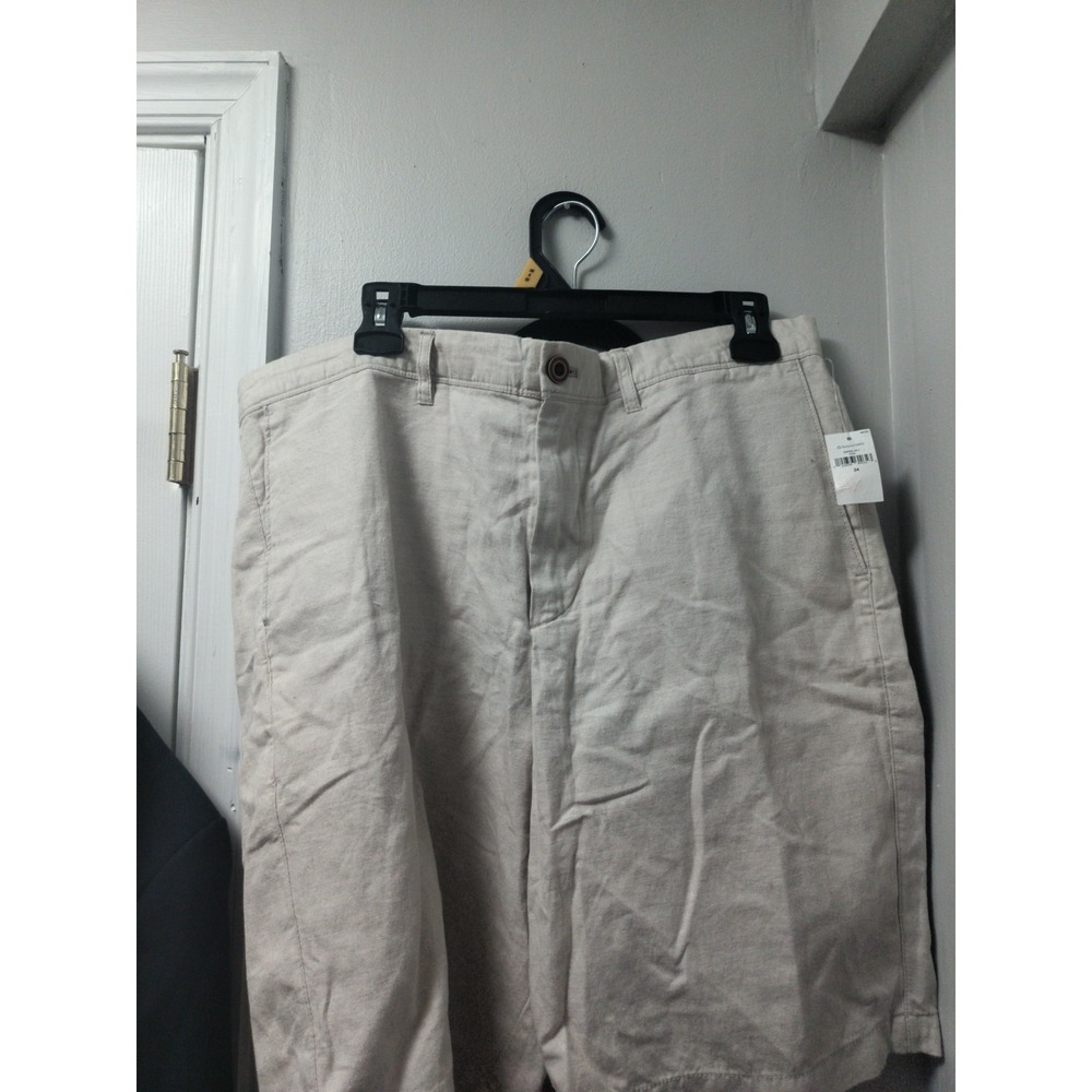 Mens Gap Beige Linen Blend Shorts 10 Inseam Flat Front Size 34 Hits At Knee New